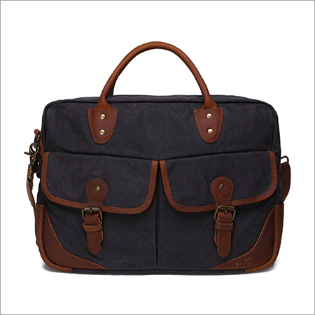 Waxed Canvas Briefcase With Leather Trim Waxed Canvas Briefcase With Leather Trim