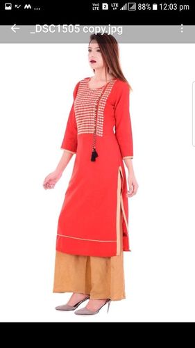 cotton slub embroidered work kurti cotton slub embroidered work kurti
